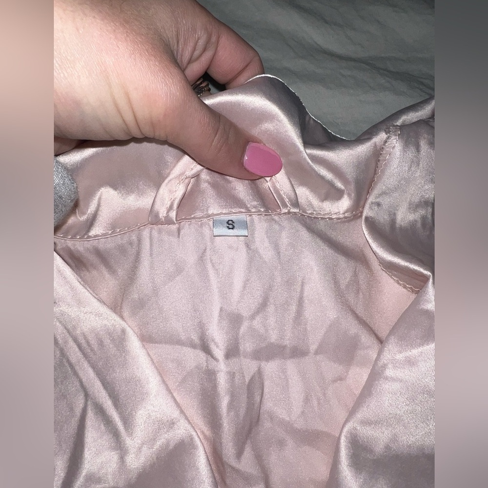 Light Pink Feather Satin Pajama short set - Picture 3 of 5